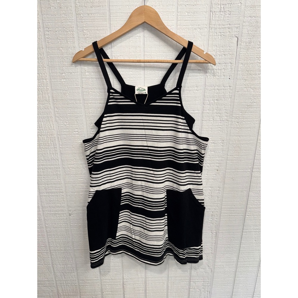 Very J Romper Women Black White Striped Sleeveless Pocketed Large